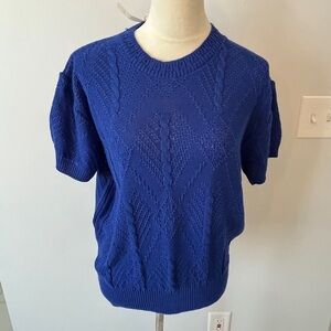 Blue Short Sleeve Knit Sweater acrylic vintage